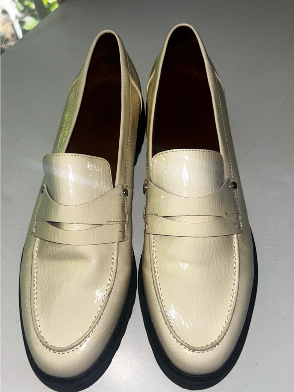 Franco Sarto Cream Patent Leather Penny Loafers